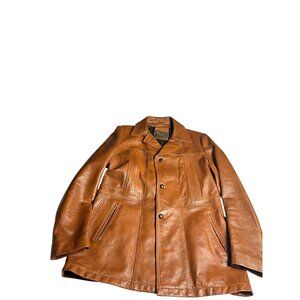 VTG- Reed Sportswear Leather Jacket me  M Brown Lined 3-Button Car Coat USA